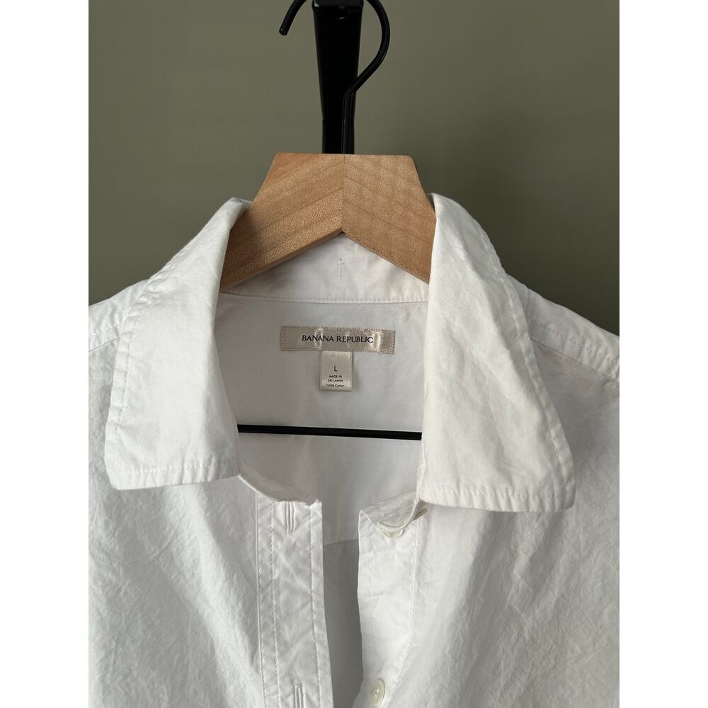 Banana Republic White Cotton Poplin Cropped Button Down Skimmer Shirt Large - Picture 3 of 5